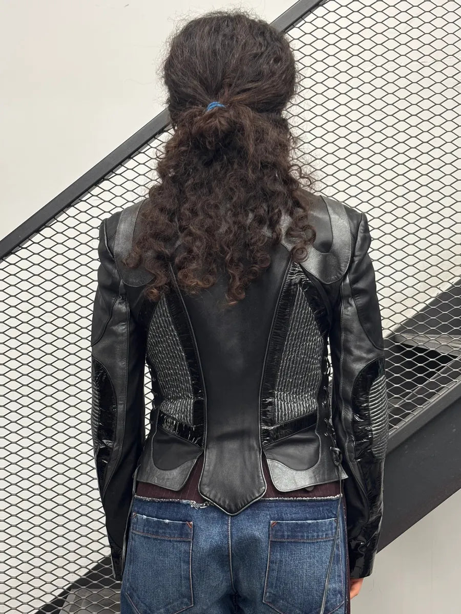 AW2003 Alexander McQueen Scanners Straps Black Leather Jacket dVXrtKt 1