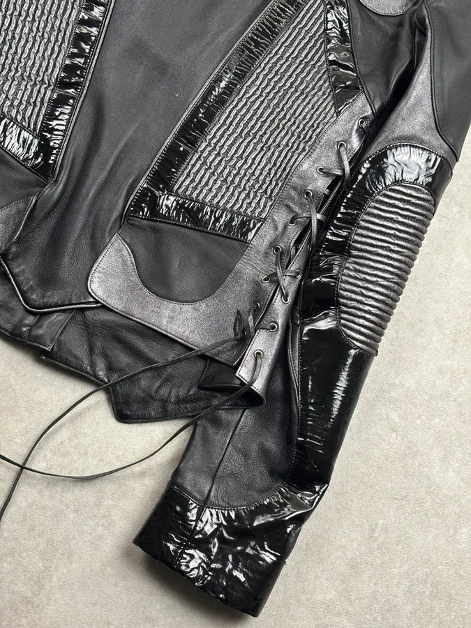 AW2003 Alexander McQueen Scanners Straps Black Leather Jacket dVXrtKt 7