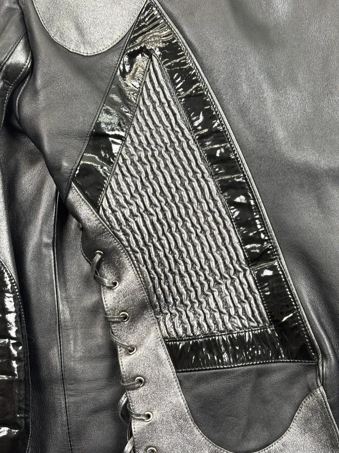 AW2003 Alexander McQueen Scanners Straps Black Leather Jacket dVXrtKt 10