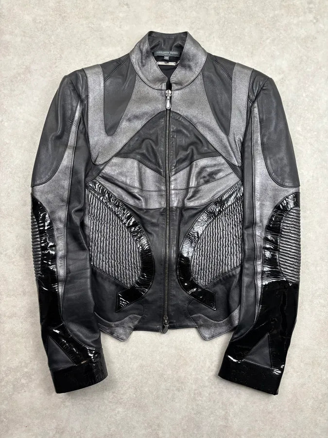 AW2003 Alexander McQueen Scanners Straps Black Leather Jacket dVXrtKt 2