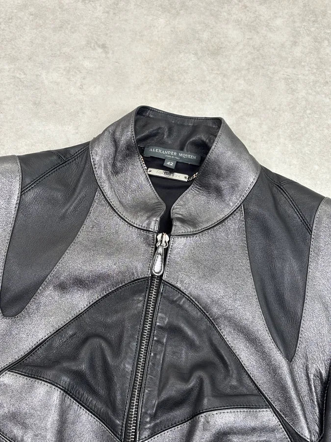 AW2003 Alexander McQueen Scanners Straps Black Leather Jacket dVXrtKt 3