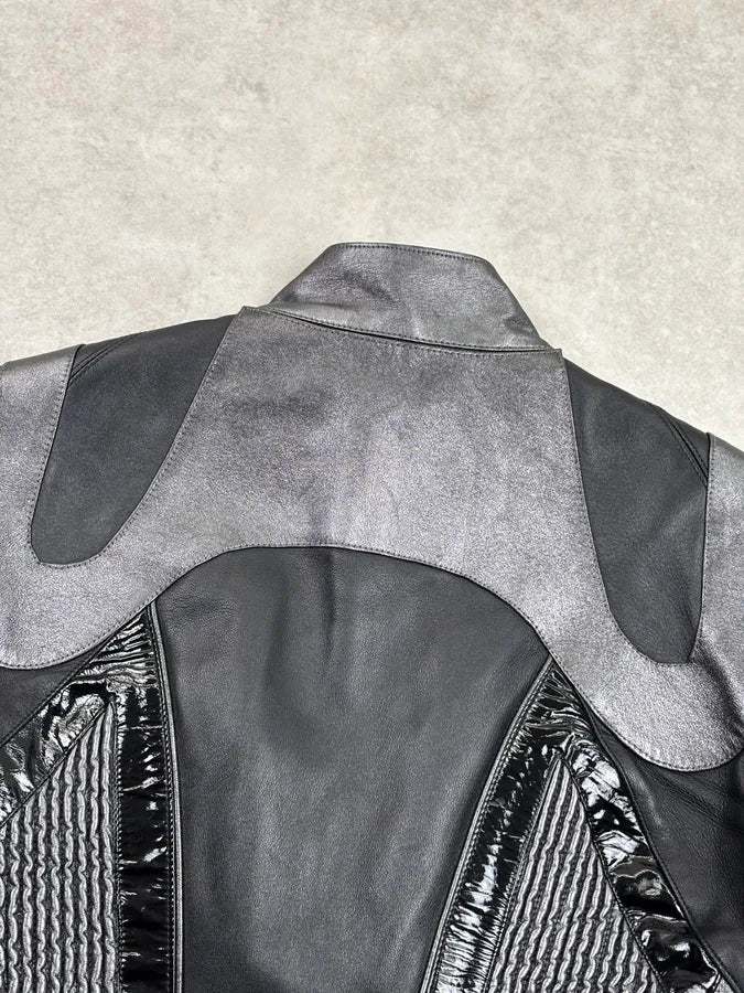 AW2003 Alexander McQueen Scanners Straps Black Leather Jacket dVXrtKt 5