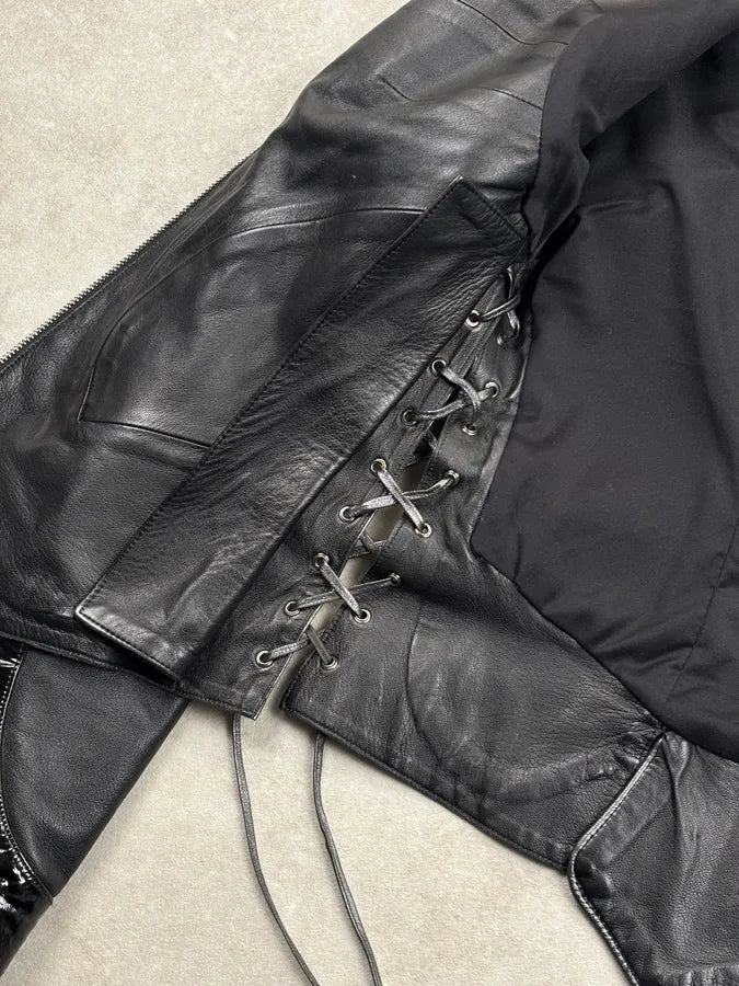 AW2003 Alexander McQueen Scanners Straps Black Leather Jacket dVXrtKt 9