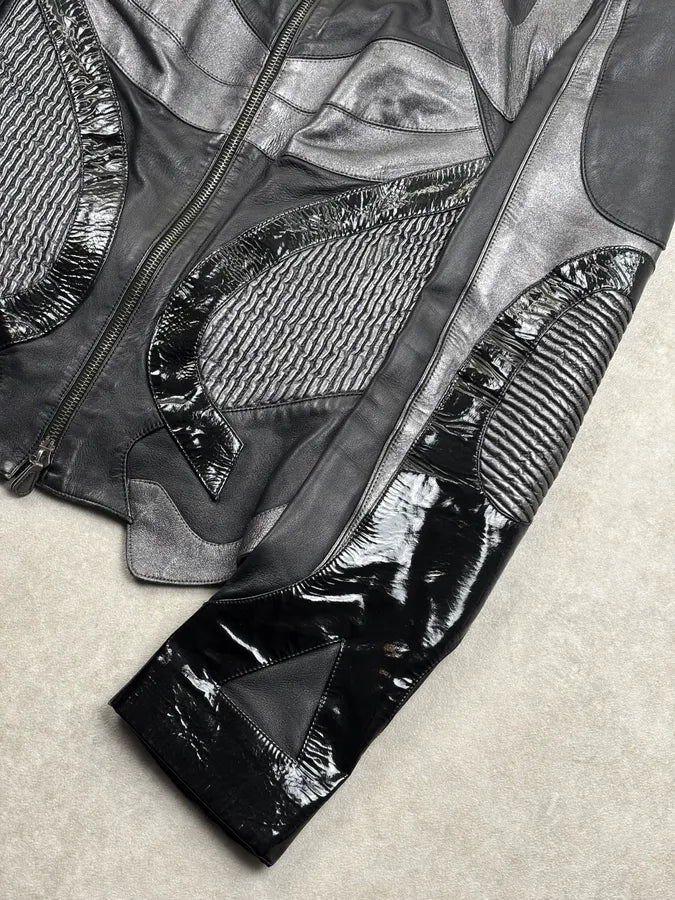 AW2003 Alexander McQueen Scanners Straps Black Leather Jacket dVXrtKt 8