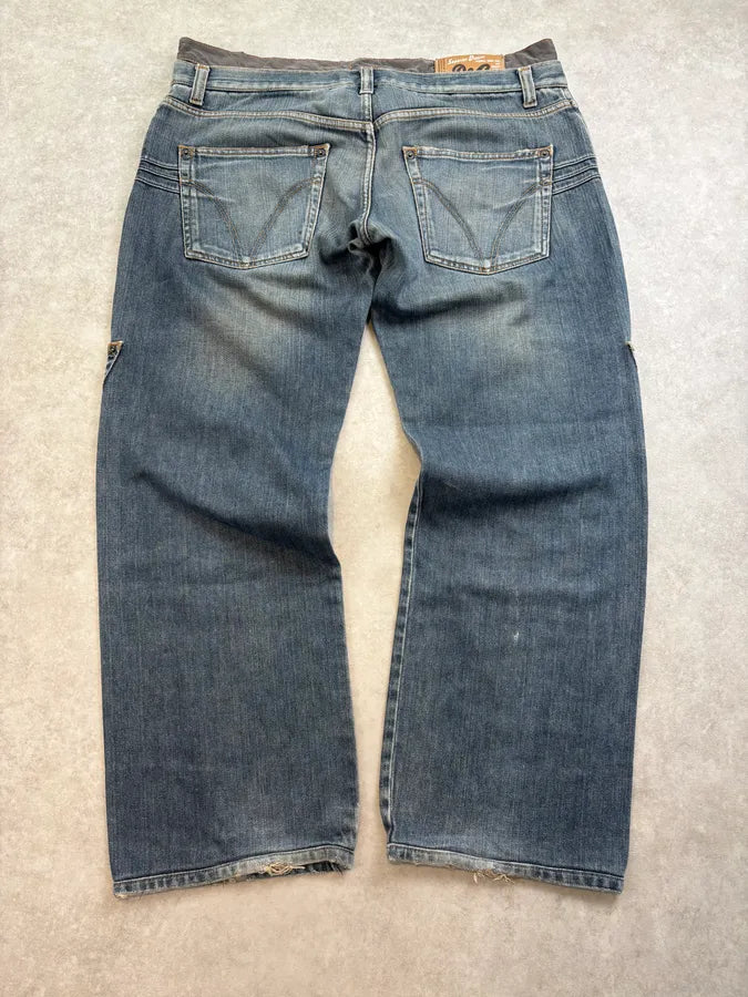 AW2003 Dolce & Gabbana Blue Denim Double Waisted Cargo Jeans qcnVpmS 5