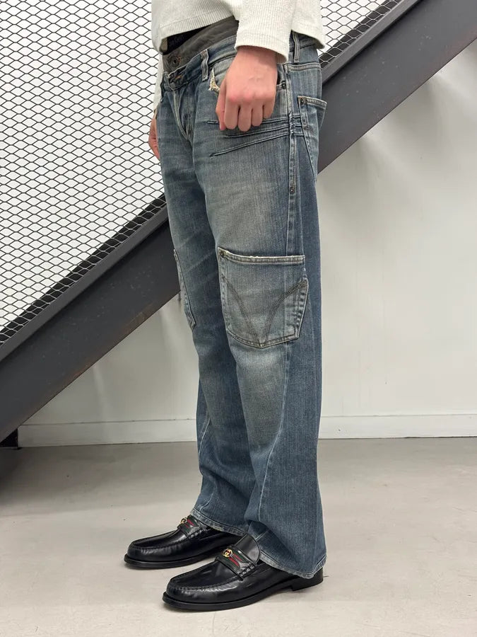 AW2003 Dolce & Gabbana Blue Denim Double Waisted Cargo Jeans qcnVpmS 1