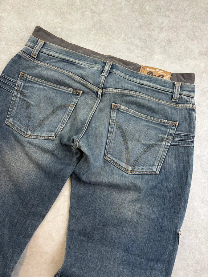 AW2003 Dolce & Gabbana Blue Denim Double Waisted Cargo Jeans qcnVpmS 6