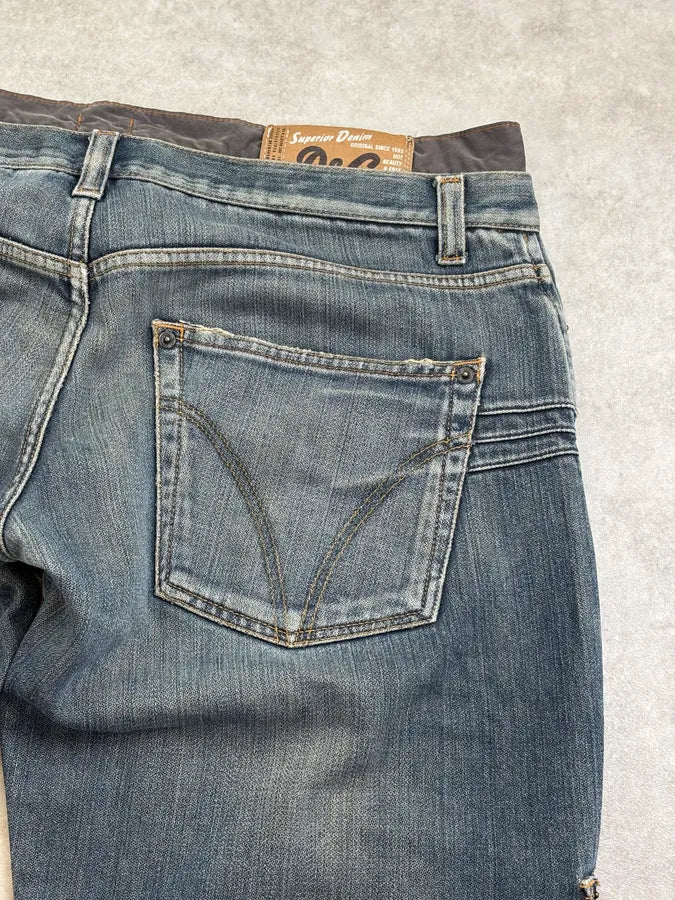 AW2003 Dolce & Gabbana Blue Denim Double Waisted Cargo Jeans qcnVpmS 7