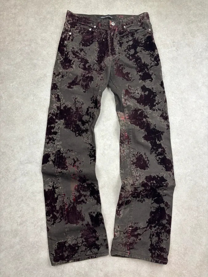 AW2003 Versace Dark Green Red Blood Velvet Distressed Jeans WZWnrAH 0