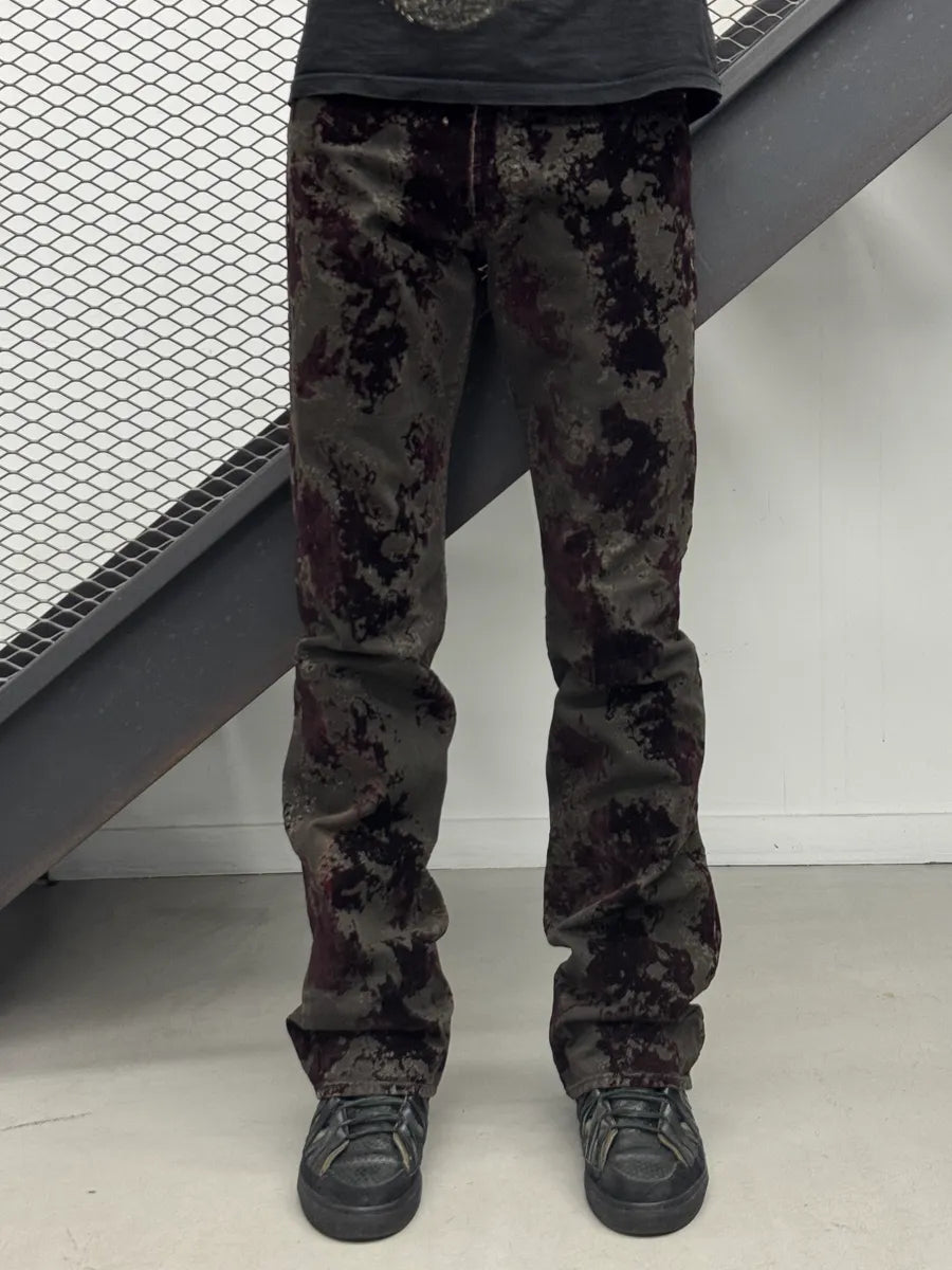 AW2003 Versace Dark Green Red Blood Velvet Distressed Jeans WZWnrAH 1
