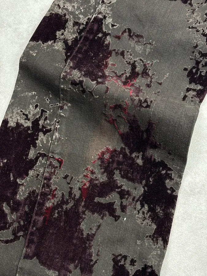 AW2003 Versace Dark Green Red Blood Velvet Distressed Jeans WZWnrAH 9