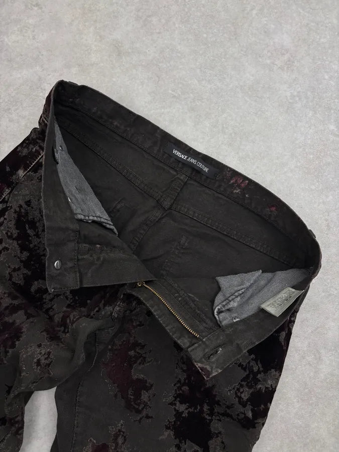 AW2003 Versace Dark Green Red Blood Velvet Distressed Jeans WZWnrAH 8