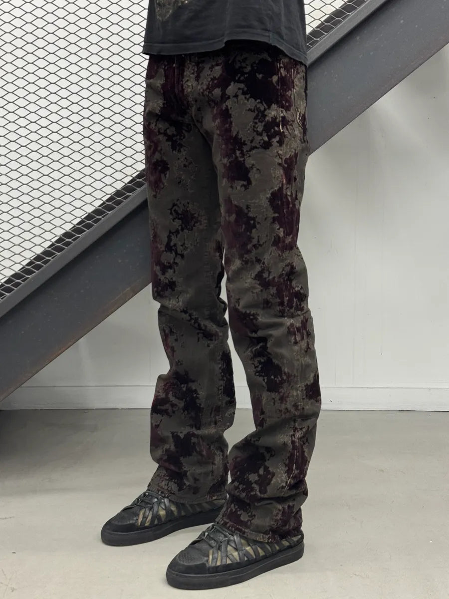 AW2003 Versace Dark Green Red Blood Velvet Distressed Jeans WZWnrAH 2