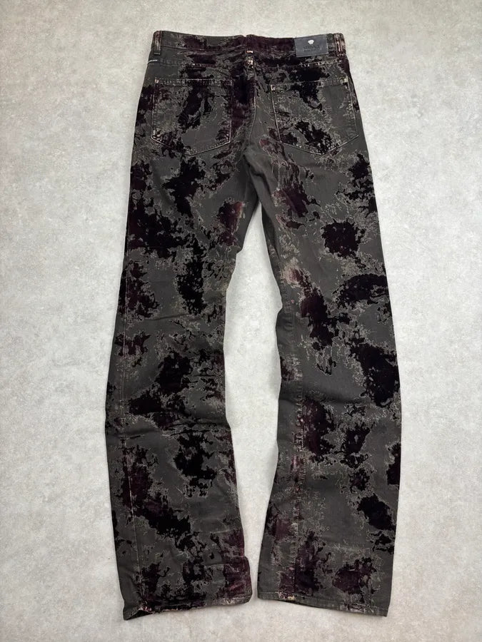 AW2003 Versace Dark Green Red Blood Velvet Distressed Jeans WZWnrAH 5