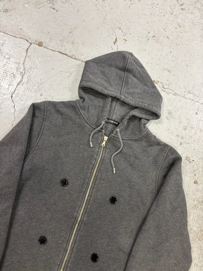AW2003 Dolce & Gabbana Grey Wool Double-Breasted Zip Hoodie MsUoudy 3