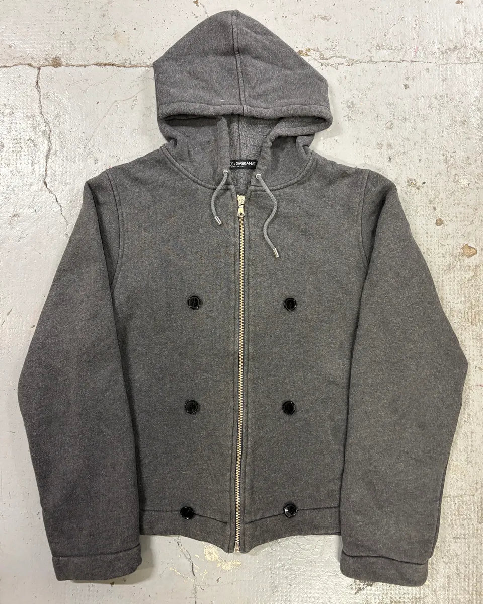 AW2003 Dolce & Gabbana Grey Wool Double-Breasted Zip Hoodie MsUoudy 0