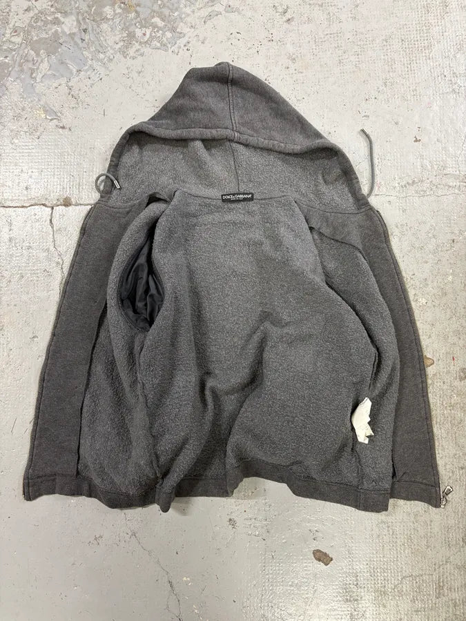 AW2003 Dolce & Gabbana Grey Wool Double-Breasted Zip Hoodie MsUoudy 6