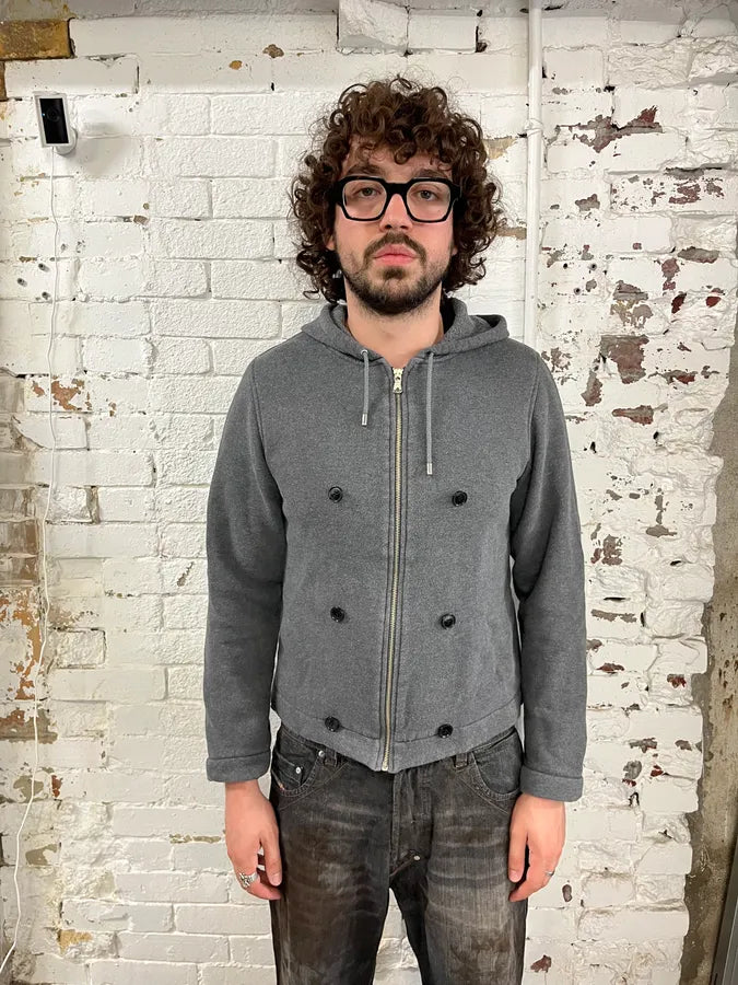 AW2003 Dolce & Gabbana Grey Wool Double-Breasted Zip Hoodie MsUoudy 1