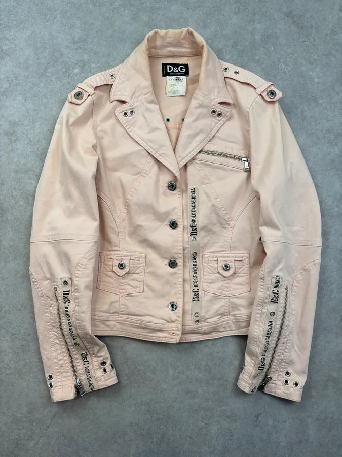 SS2004 Dolce & Gabbana Faded Pink Studded Denim Jacket HcQjHNy 0