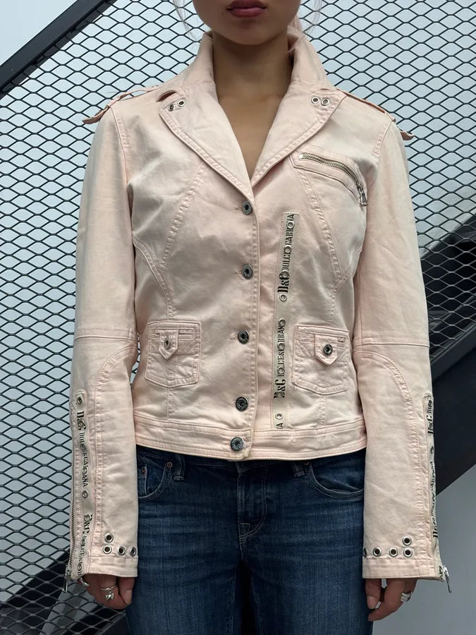 SS2004 Dolce & Gabbana Faded Pink Studded Denim Jacket HcQjHNy 1