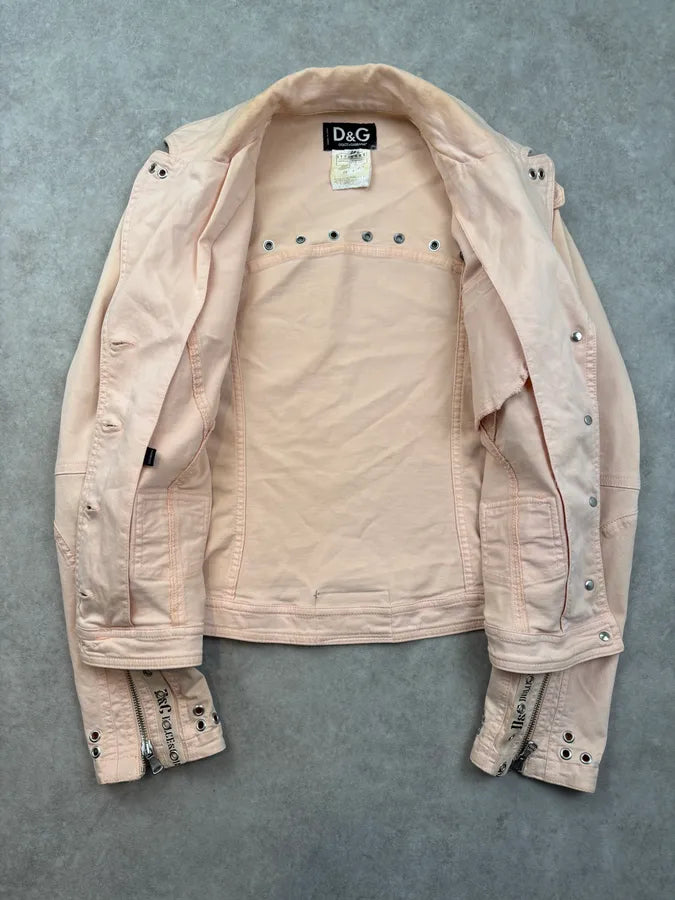 SS2004 Dolce & Gabbana Faded Pink Studded Denim Jacket HcQjHNy 6