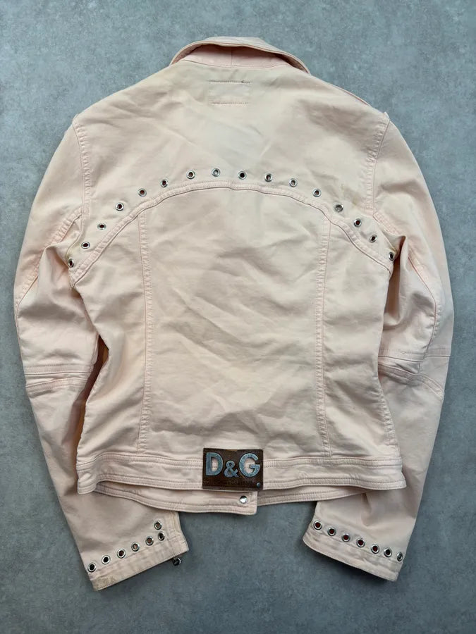 SS2004 Dolce & Gabbana Faded Pink Studded Denim Jacket HcQjHNy 4