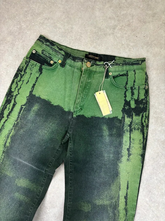 SS2004 Roberto Cavalli Green Denim Washed Jeans udfGKBj 4
