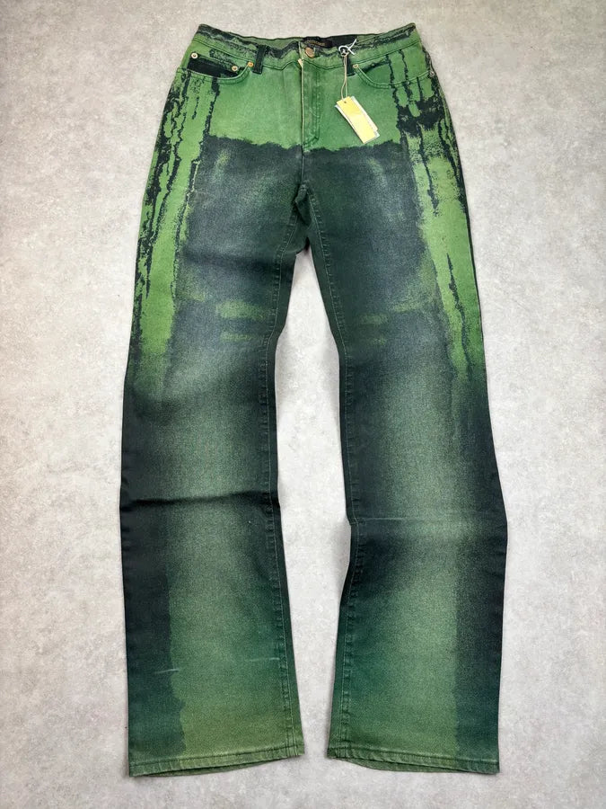 SS2004 Roberto Cavalli Green Denim Washed Jeans udfGKBj 0