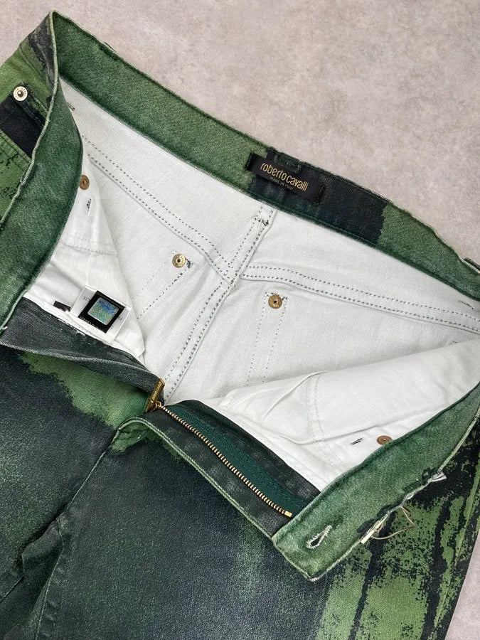 SS2004 Roberto Cavalli Green Denim Washed Jeans udfGKBj 9