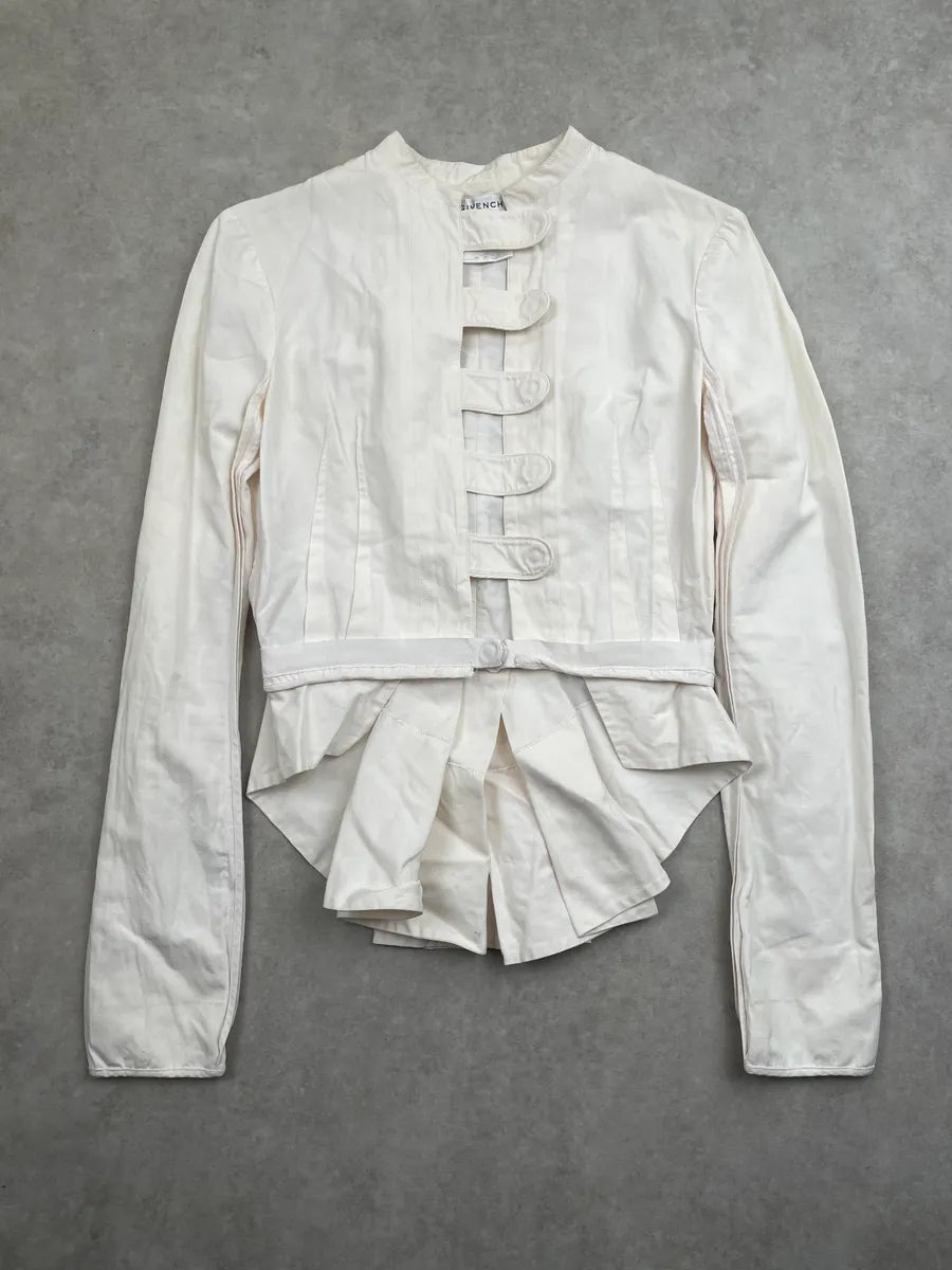 SS2005 Givenchy White Cotton Linen Button-Front Blazer With Tail uoOQwgZ 1