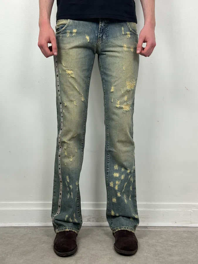 AW2005 Cavalli Archive Distressed Slim Bootcut Jeans  mAqqBIO 1