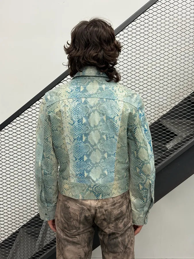 AW2005 Cavalli Blue Python Effect Leather Jacket AyYYpwI 2