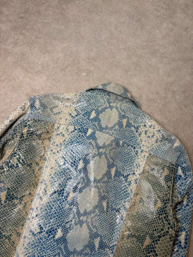 AW2005 Cavalli Blue Python Effect Leather Jacket AyYYpwI 5