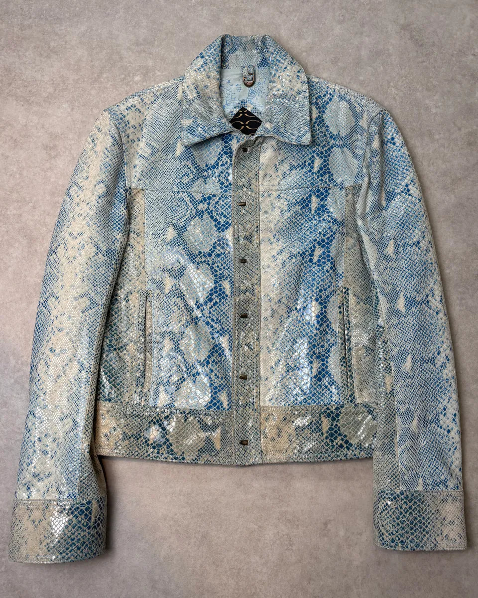 AW2005 Cavalli Blue Python Effect Leather Jacket AyYYpwI 0