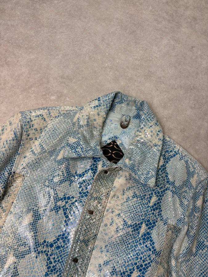 AW2005 Cavalli Blue Python Effect Leather Jacket AyYYpwI 3
