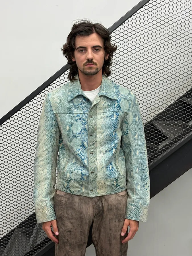 AW2005 Cavalli Blue Python Effect Leather Jacket AyYYpwI 1