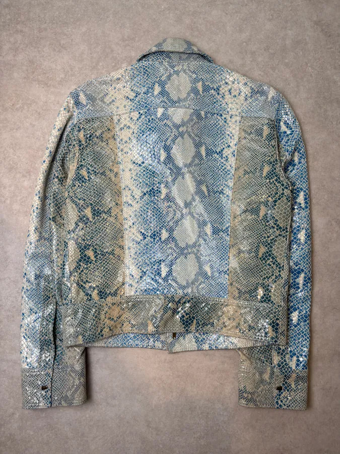 AW2005 Cavalli Blue Python Effect Leather Jacket AyYYpwI 4
