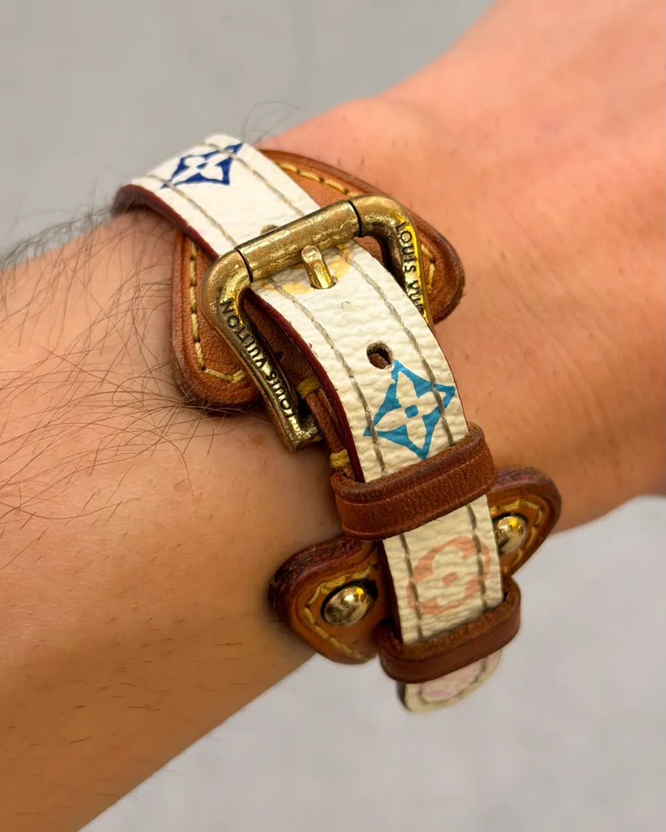 2005 Louis Vuitton White Leather Murakami Bracelet HDDolVu 1
