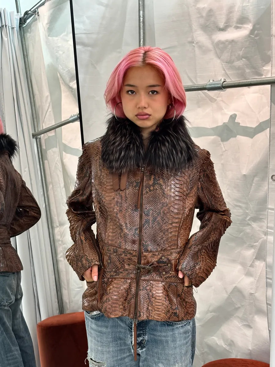 AW2005 Roberto Cavalli Brown Python Leather Premium Jacket fZBYQol 1