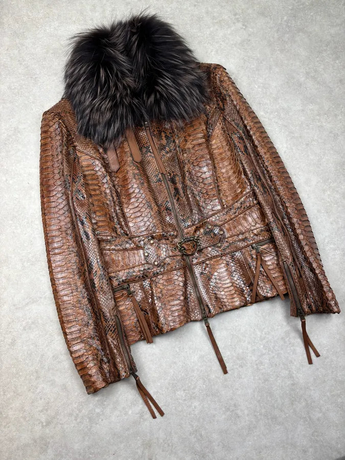 AW2005 Roberto Cavalli Brown Python Leather Premium Jacket fZBYQol 3