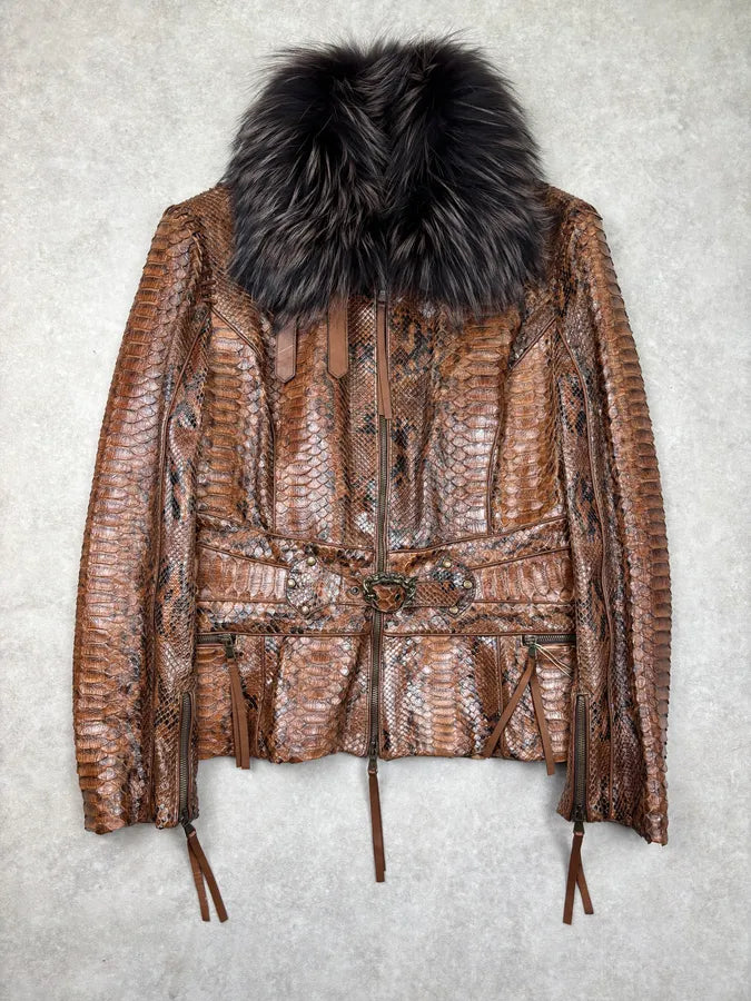 AW2005 Roberto Cavalli Brown Python Leather Premium Jacket fZBYQol 0