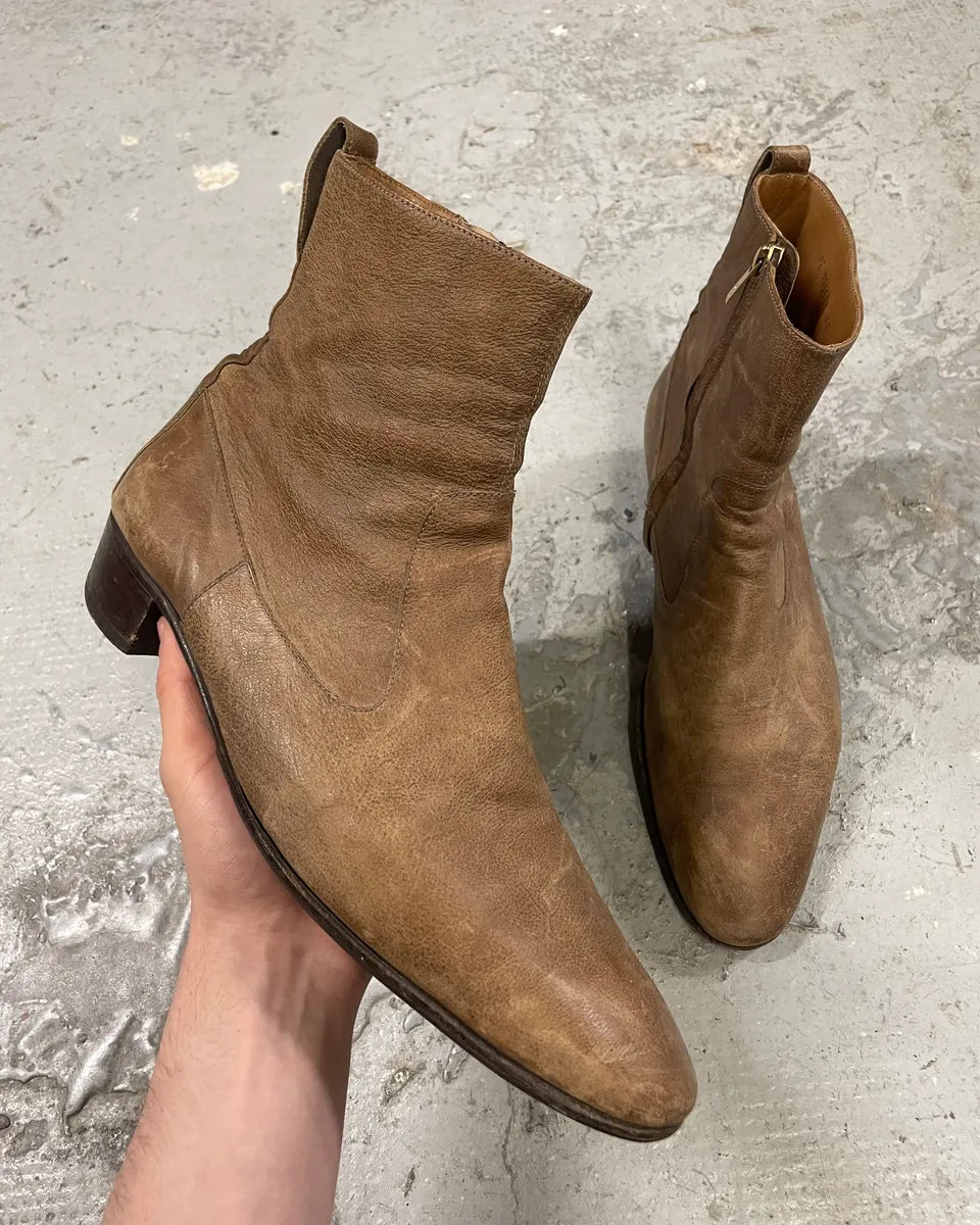 2005 Yves Saint Laurent Eroded Brown Johnny Leather Boots (44eu/us10) dmRvUke 0