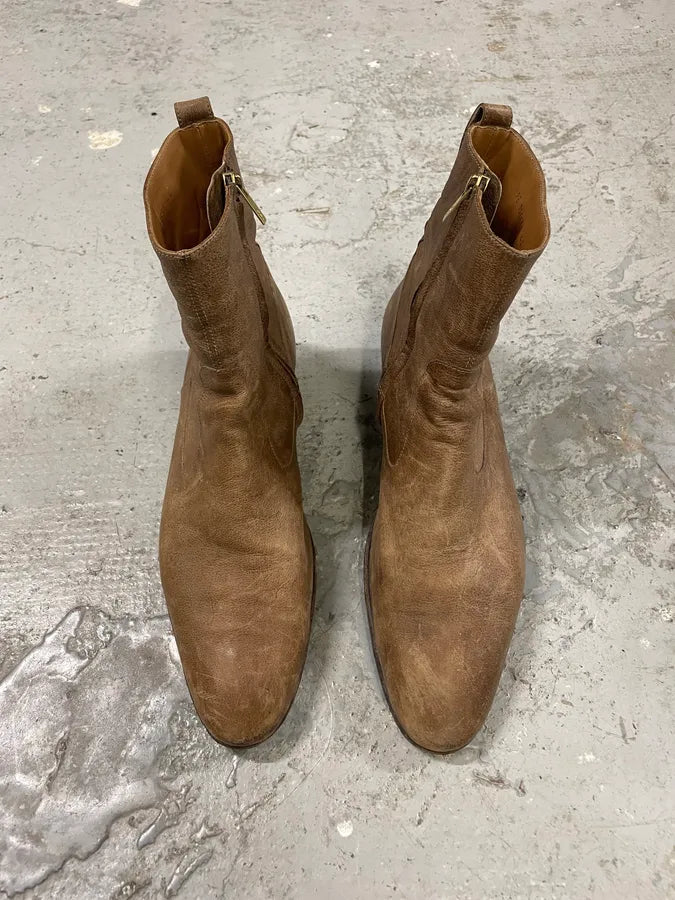 2005 Yves Saint Laurent Eroded Brown Johnny Leather Boots (44eu/us10) dmRvUke 1