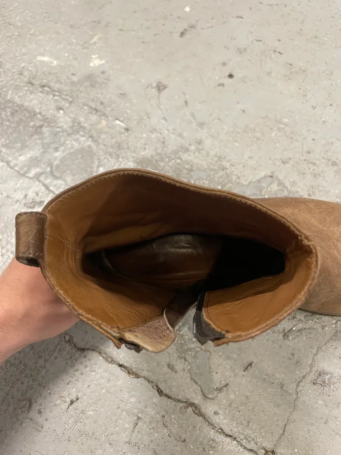 2005 Yves Saint Laurent Eroded Brown Johnny Leather Boots (44eu/us10) dmRvUke 10