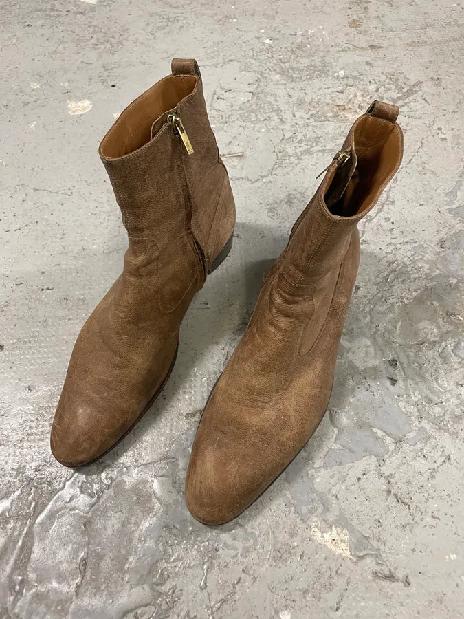 2005 Yves Saint Laurent Eroded Brown Johnny Leather Boots (44eu/us10) dmRvUke 2