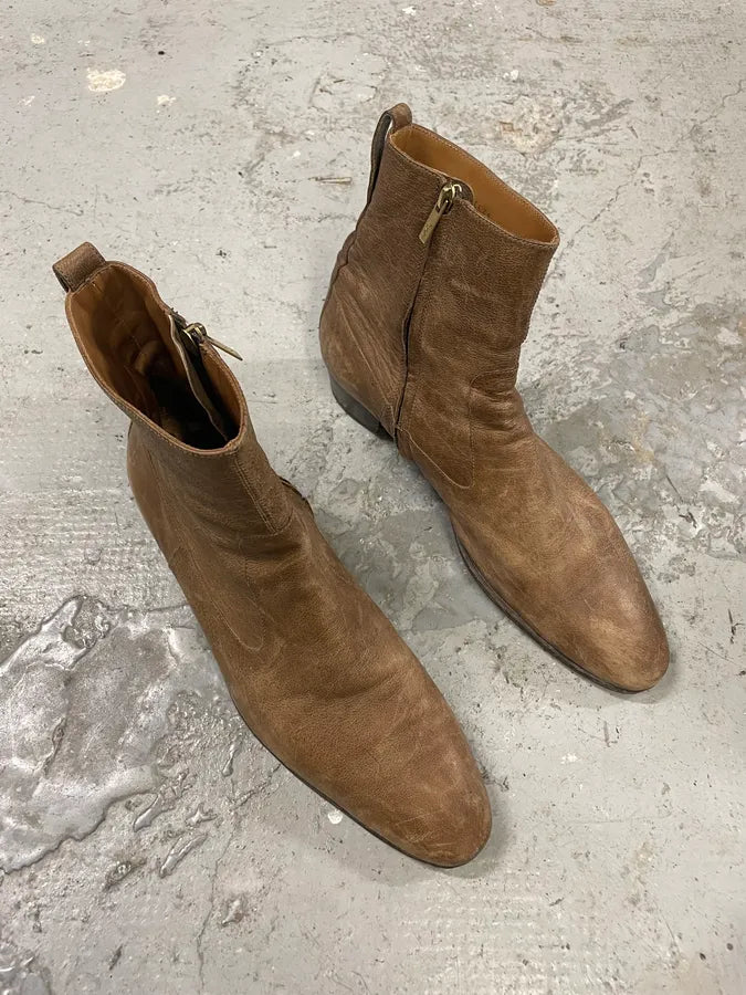 2005 Yves Saint Laurent Eroded Brown Johnny Leather Boots (44eu/us10) dmRvUke 3