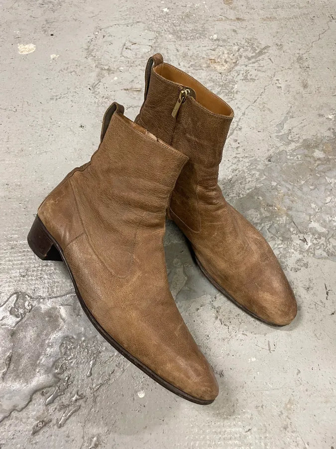 2005 Yves Saint Laurent Eroded Brown Johnny Leather Boots (44eu/us10) dmRvUke 4
