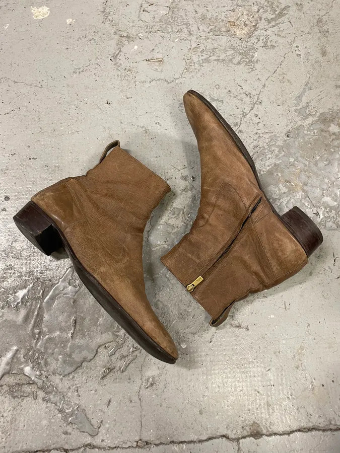 2005 Yves Saint Laurent Eroded Brown Johnny Leather Boots (44eu/us10) dmRvUke 5