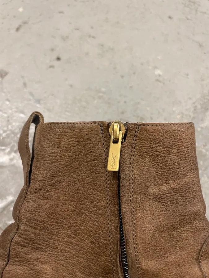 2005 Yves Saint Laurent Eroded Brown Johnny Leather Boots (44eu/us10) dmRvUke 6