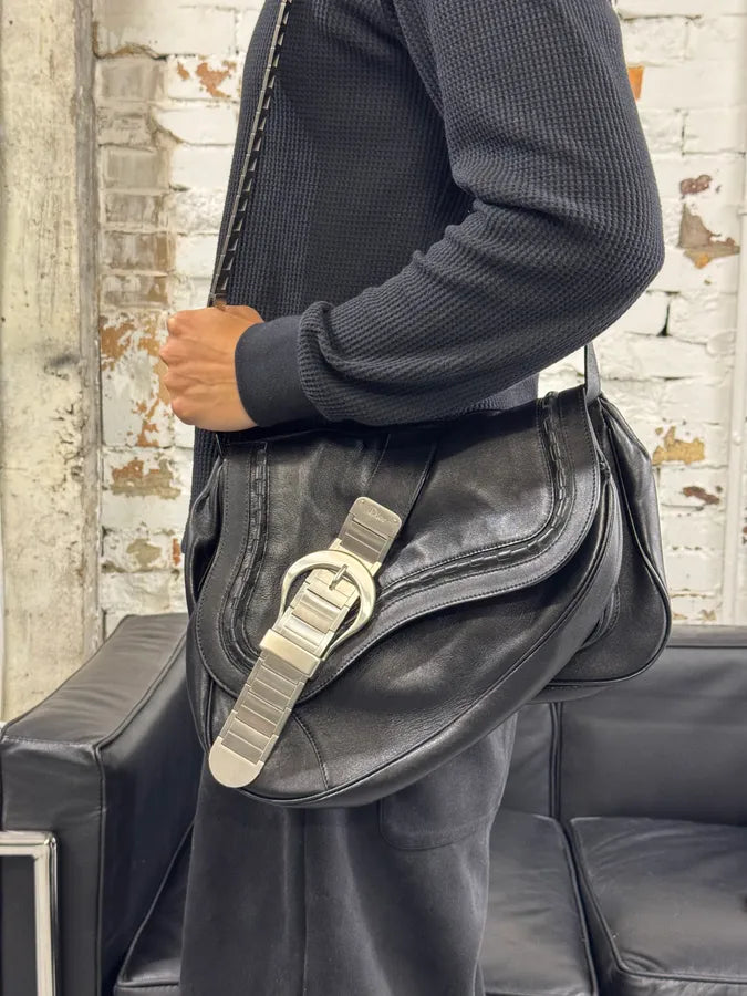 2006 Christian Dior Metal Gaucho Black Leather Shoulder Bag iwdntOr 1